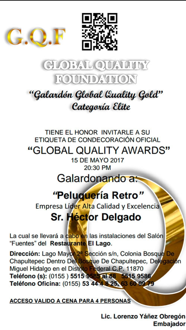 La franquicia Peluquería Retro D.M, recibe el “Galardón Global Quality Gold” Categoría Elite