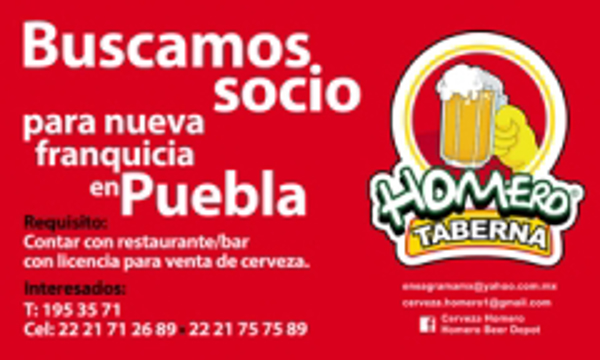 Buscamos socio para nueva Homero Taberna en Puebla