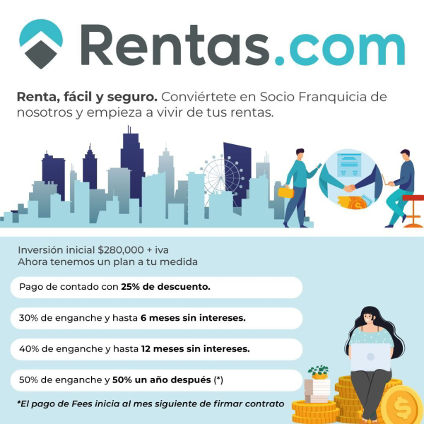 Conviértete en socio franquicia de Rentas.com y empieza a vivir de tus rentas.