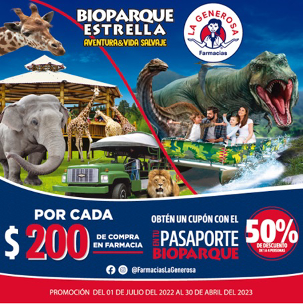 Vivamos juntos esta gran Aventura, la franquicia Farmacias La Generosa® te invita al Bioparque Estrella.