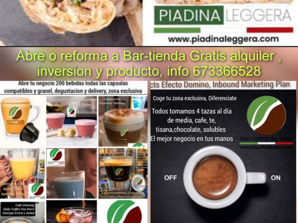 Italy Coffee Tea Store y Piadina Leggera, cafetería, restaurante comida rápida, tienda y distribución zonal, aseguran el gran éxito