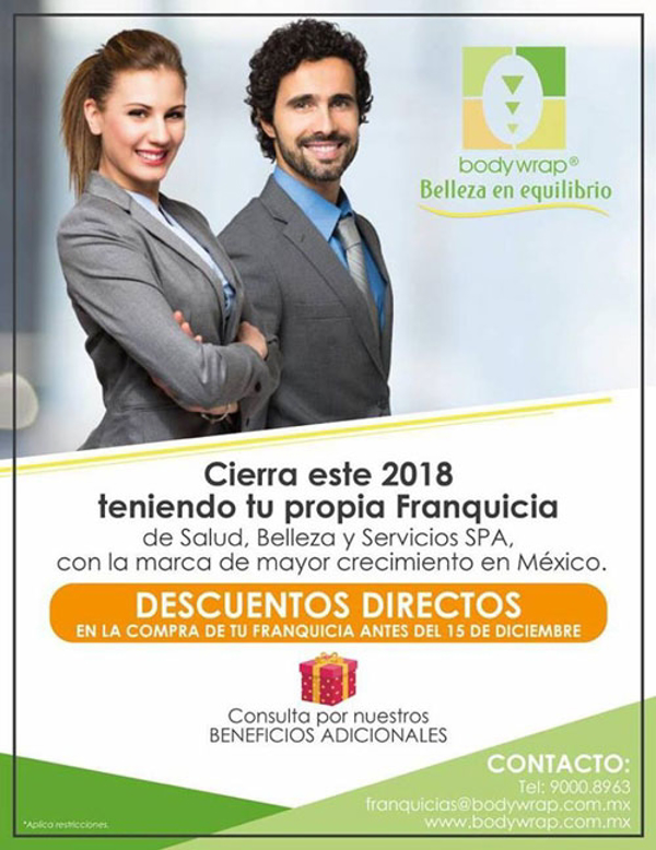 Descuentos Directos si adquieres tu franquicia Body Wrap antes del 15 de diciembre